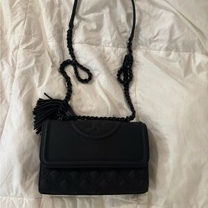 Tory Burch Matte Black Quilted Crossbody Bag